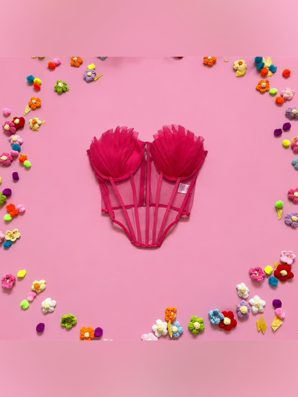 Hot Pink Sheer Corset with Sculpted Petal Cups